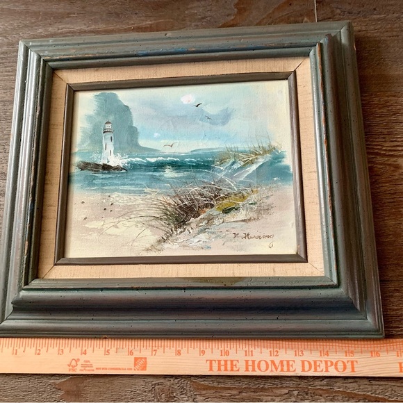 Vintage Beach Landscape Canvas Oil Painting Sine By K. Huoring  14/16 Inches - Picture 5 of 14